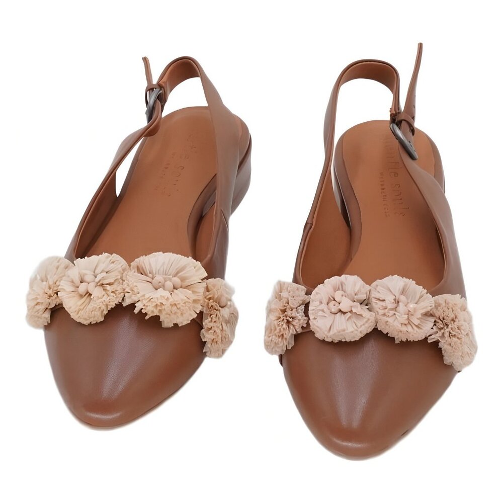 Gentle Souls Anana Pom Pom Slingback Sandal Luggage Brown 8.5M - Picture 5 of 6